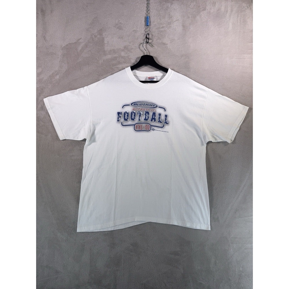 Vintage Hanes Bud Light Football T Shirt Mens Size XL White Beer Graphic